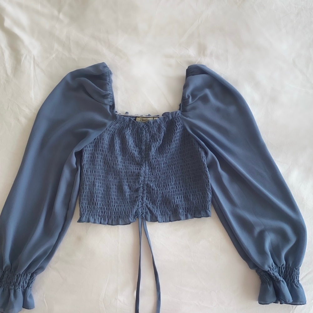 Blue long sleeve crop top